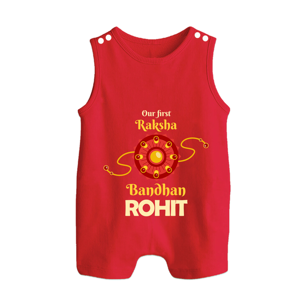 Baby Girl First Rakhi Button Romper - RED - New Born (Chest 18")