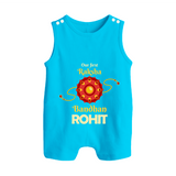 Baby Girl First Rakhi Button Romper - SKY BLUE - New Born (Chest 18")