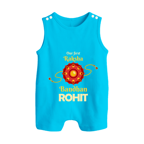 Baby Girl First Rakhi Button Romper - SKY BLUE - New Born (Chest 18")