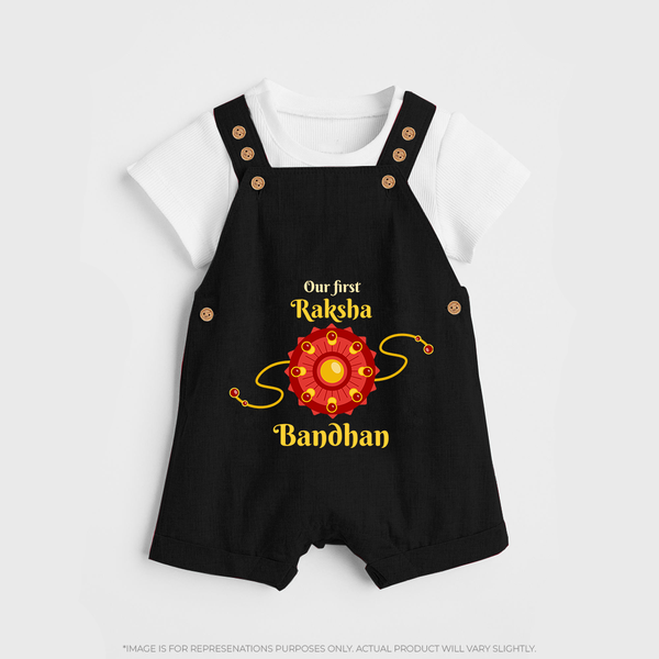 Custom Baby Dungaree| Our First Raksha Bandhan Theme - BLACK - 0 - 5 Months Old (Chest 18")