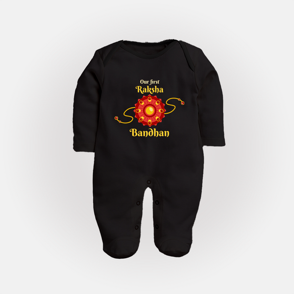 Custom Baby Sleep Suit| Our First Raksha Bandhan Theme - BLACK - New Born (Chest 7.5")