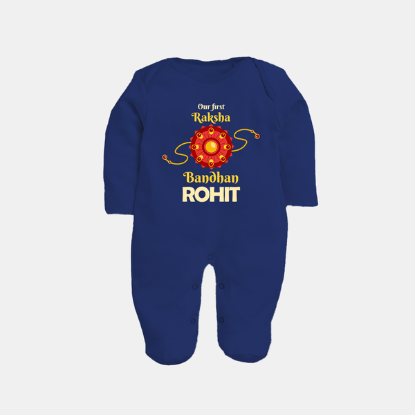Baby Girl First Rakhi Fullbody Suit - NAVY BLUE - New Born (Chest 7.5")