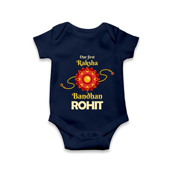 Baby Girl First Rakhi Romper - NAVY BLUE - New Born (Chest 14")