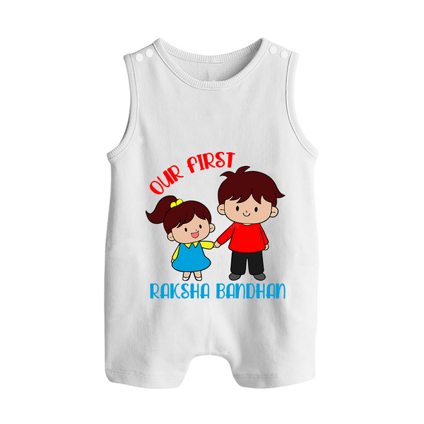 Our First Rakhi Romper Suit | Babywear for Brother and Sister Moments - WHITE - 0 - 5 Months Old (Chest 18")