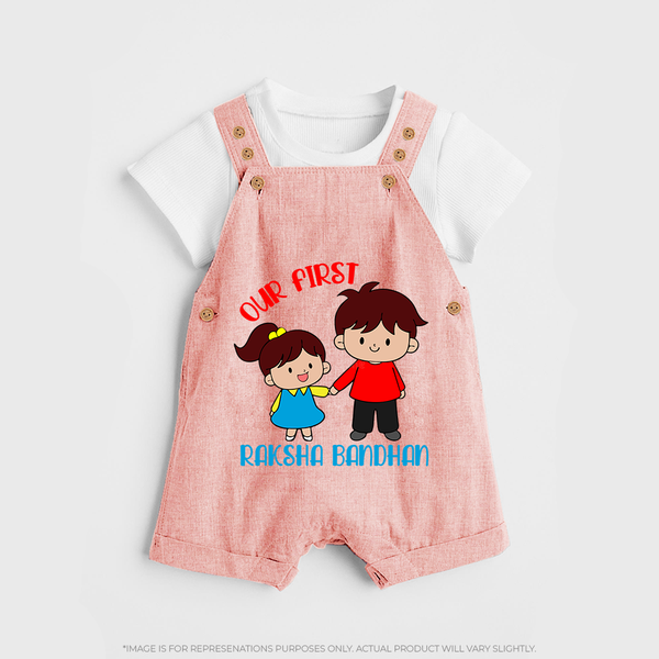 Our First Rakhi Dungaree | Babywear for Brother and Sister Moments - PEACH - 0 - 5 Months Old (Chest 18")