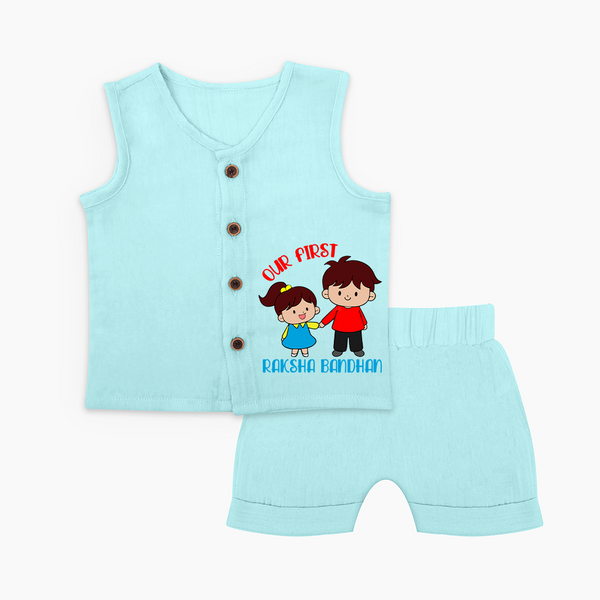 Our First Rakhi Jabla Set | Babywear for Brother and Sister Moments - BABY BLUE - 0 - 3 Months Old (Chest 9.8")