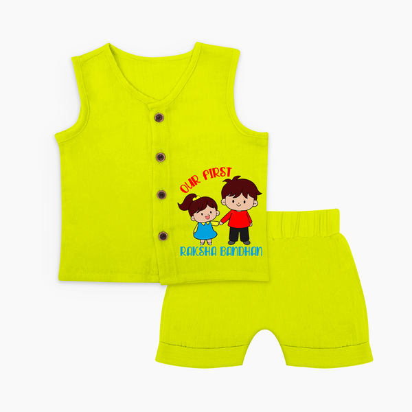 Our First Rakhi Jabla Set | Babywear for Brother and Sister Moments - LIME GREEN - 0 - 3 Months Old (Chest 9.8")