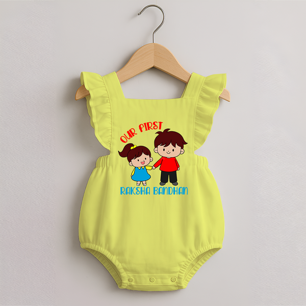 Our First Rakhi Romper Frock | Babywear for Brother and Sister Moments - PASTEL YELLOW - 0 - 3 Months Old (Chest 19")
