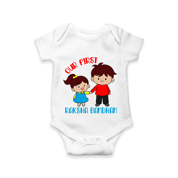 Our First Rakhi Romper | Babywear for Brother and Sister Moments - WHITE - New Born (Chest 14")