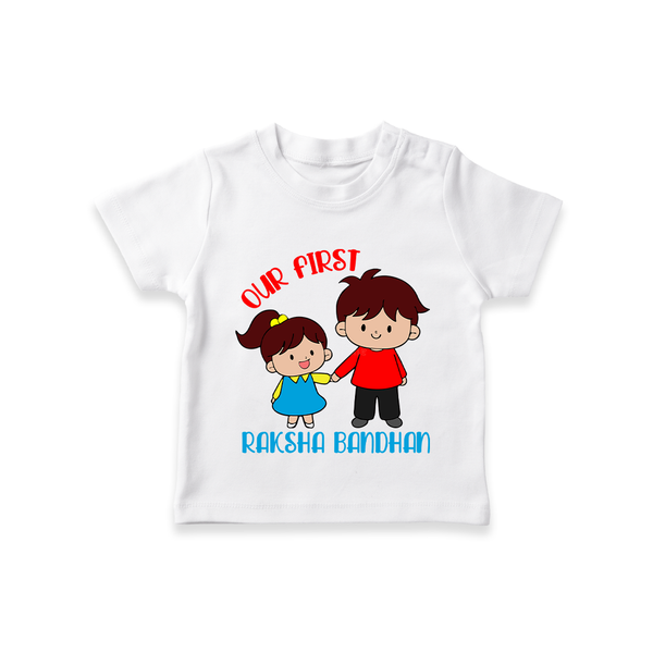 Our First Rakhi T-Shirt | Babywear for Brother and Sister Moments - WHITE - 0-5 Months Old (Chest 17")