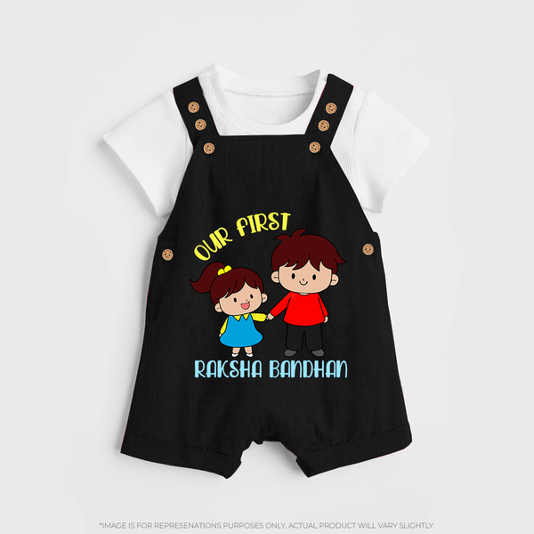 Our First Rakhi Dungaree | Babywear for Brother and Sister Moments - BLACK - 0 - 5 Months Old (Chest 18")