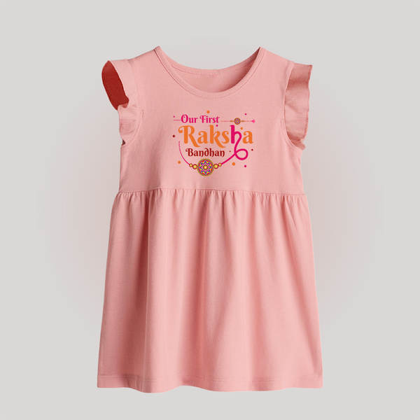 Sibling Baby Frock Outfit | Personalized for Our First Rakhi - BABY PINK - 0 - 3 Months Old (Chest 17")