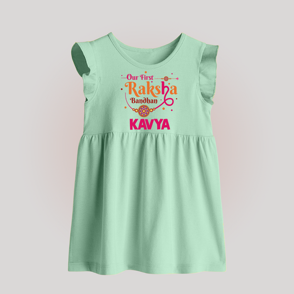 Baby First Rakhi Baby Frock  - MINT GREEN - 0 - 3 Months Old (Chest 17")