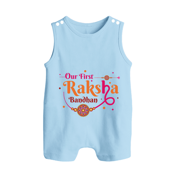 Sibling Romper Suit Outfit | Personalized for Our First Rakhi - BABY BLUE - 0 - 5 Months Old (Chest 18")