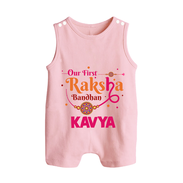 Baby First Rakhi Button Romper  - BABY PINK - New Born (Chest 18")