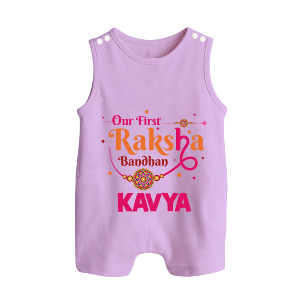 Baby First Rakhi Button Romper  - LILAC - New Born (Chest 18")