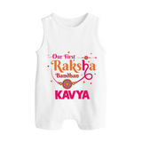 Baby First Rakhi Button Romper  - WHITE - New Born (Chest 18")