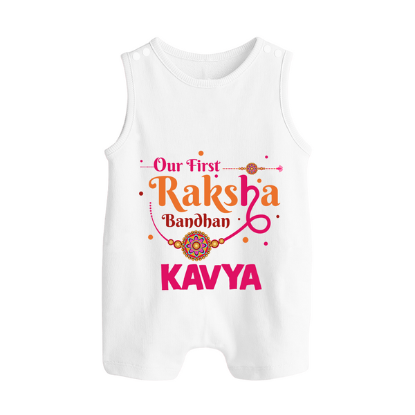 Baby First Rakhi Button Romper  - WHITE - New Born (Chest 18")