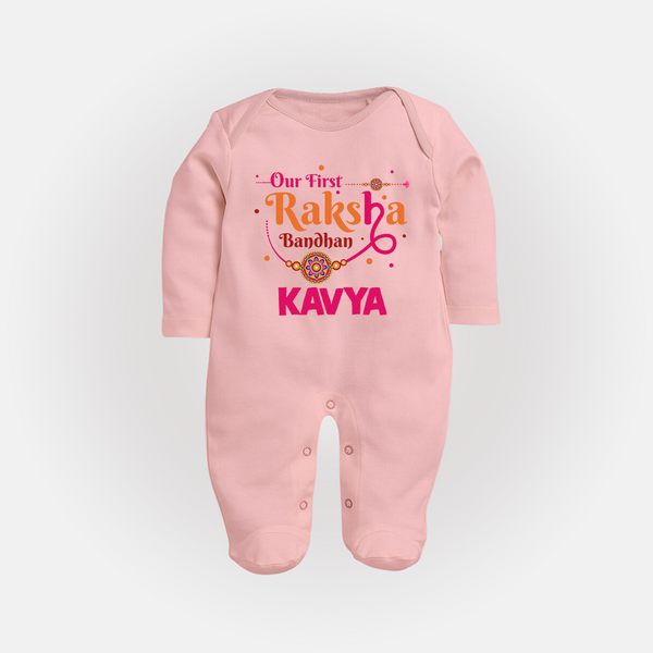 Baby First Rakhi Fullbody Suit  - BABY PINK - New Born (Chest 7.5")