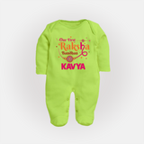 Baby First Rakhi Fullbody Suit  - LIME GREEN - New Born (Chest 7.5")