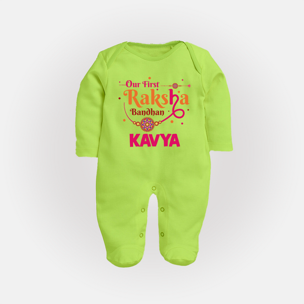 Baby First Rakhi Fullbody Suit  - LIME GREEN - New Born (Chest 7.5")