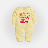 Baby First Rakhi Fullbody Suit  - PASTEL YELLOW - New Born (Chest 7.5")