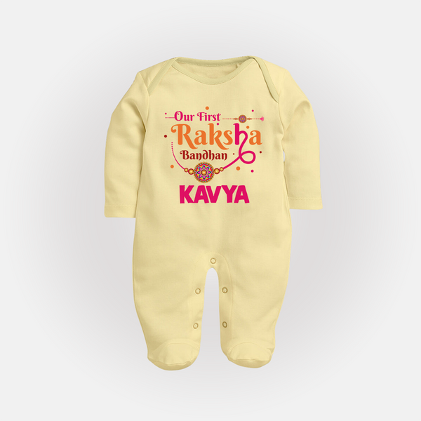 Baby First Rakhi Fullbody Suit  - PASTEL YELLOW - New Born (Chest 7.5")