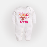 Baby First Rakhi Fullbody Suit  - WHITE - New Born (Chest 7.5")