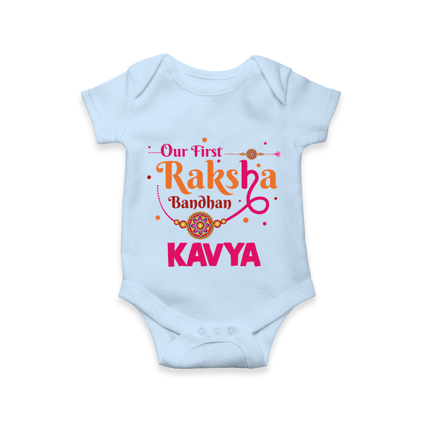 Baby First Rakhi Romper  - BABY BLUE - New Born (Chest 14")
