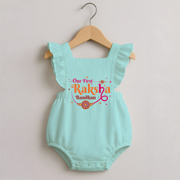 Sibling Romper Frock Outfit | Personalized for Our First Rakhi - MINT GREEN - 0 - 3 Months Old (Chest 19")