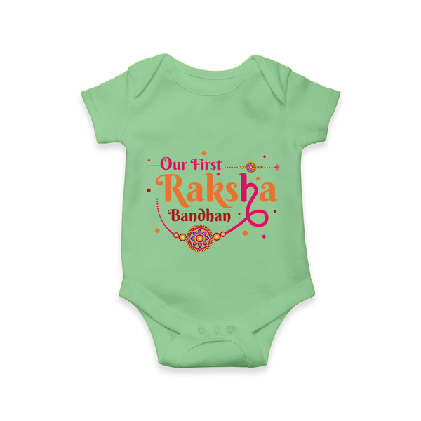 Sibling Romper Outfit | Personalized for Our First Rakhi - GREEN - New Born (Chest 14")