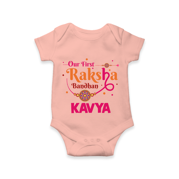 Baby First Rakhi Romper  - PEACH - New Born (Chest 14")