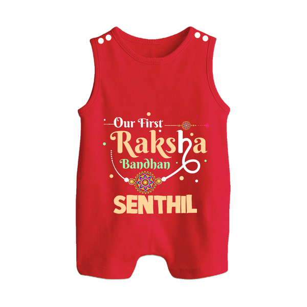 Baby First Rakhi Button Romper  - RED - New Born (Chest 18")