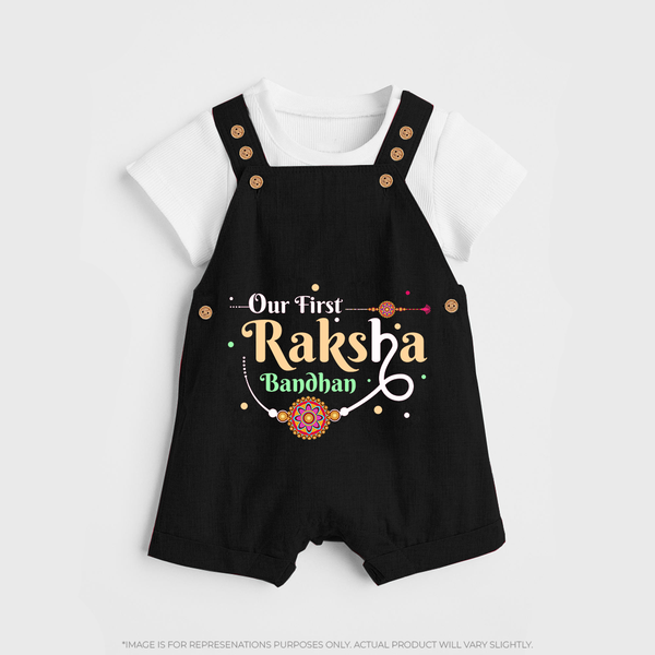 Sibling Dungaree Outfit | Personalized for Our First Rakhi - BLACK - 0 - 5 Months Old (Chest 18")