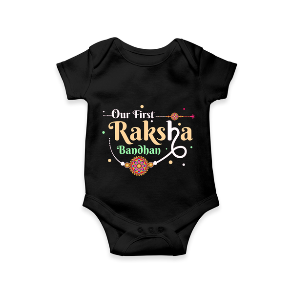 Sibling Romper Outfit | Personalized for Our First Rakhi - BLACK - New Born (Chest 14")