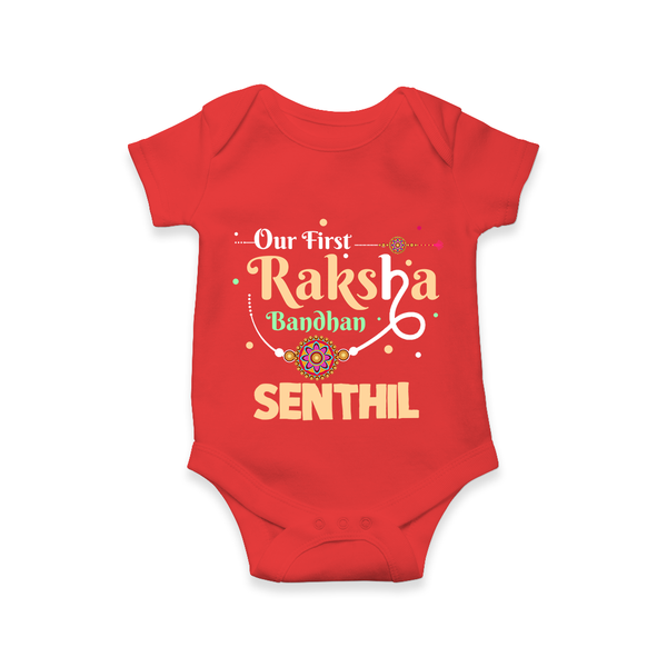 Baby First Rakhi Romper  - RED - New Born (Chest 14")