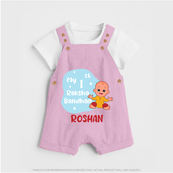 Newborn Dungaree Set | Celebrate My First Raksha Bandhan in Style - BABY PINK - 0 - 5 Months Old (Chest 18")