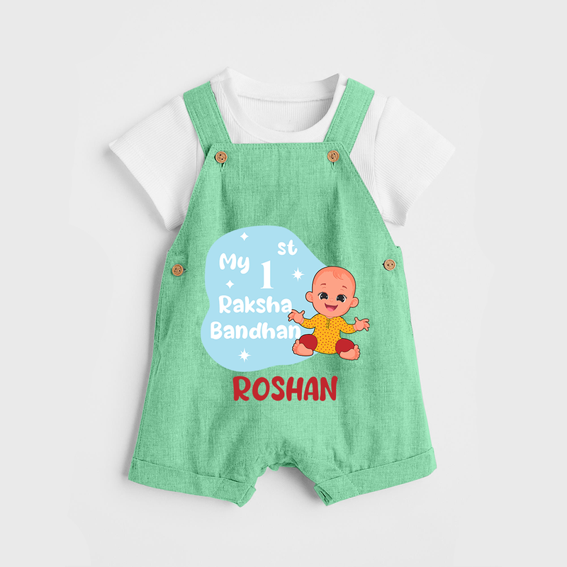 Newborn Dungaree Set | Celebrate My First Raksha Bandhan in Style - GREEN - 0 - 5 Months Old (Chest 18")