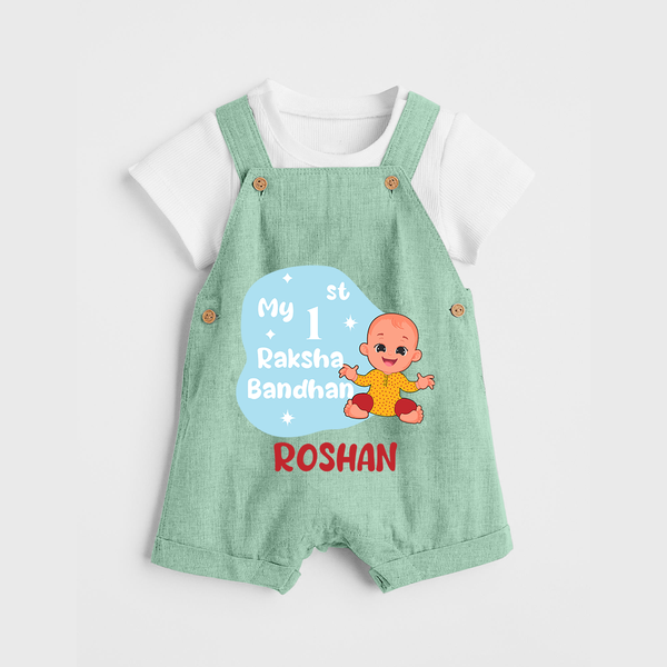 My First Raksha Bandhan Infant Dungaree  - MINT GREEN - 0 - 5 Months Old (Chest 18")