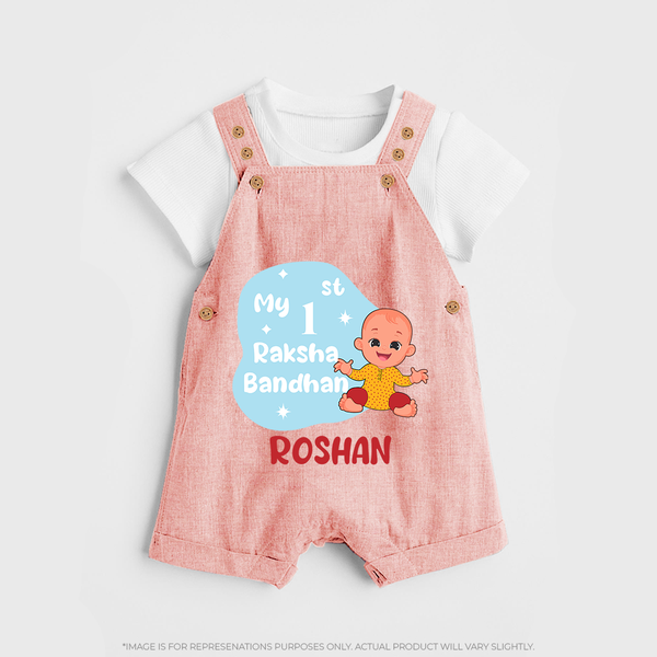 My First Raksha Bandhan Infant Dungaree  - PEACH - 0 - 5 Months Old (Chest 18")