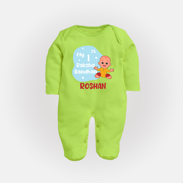My First Raksha Bandhan Infant Fullbody Suit  - LIME GREEN - New Born (Chest 7.5")