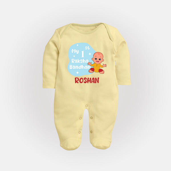My First Raksha Bandhan Infant Fullbody Suit  - PASTEL YELLOW - New Born (Chest 7.5")
