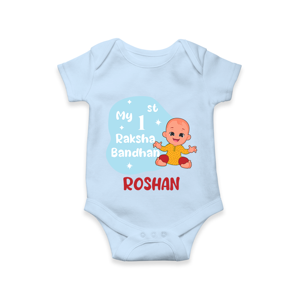 My First Raksha Bandhan Infant Romper  - BABY BLUE - New Born (Chest 14")