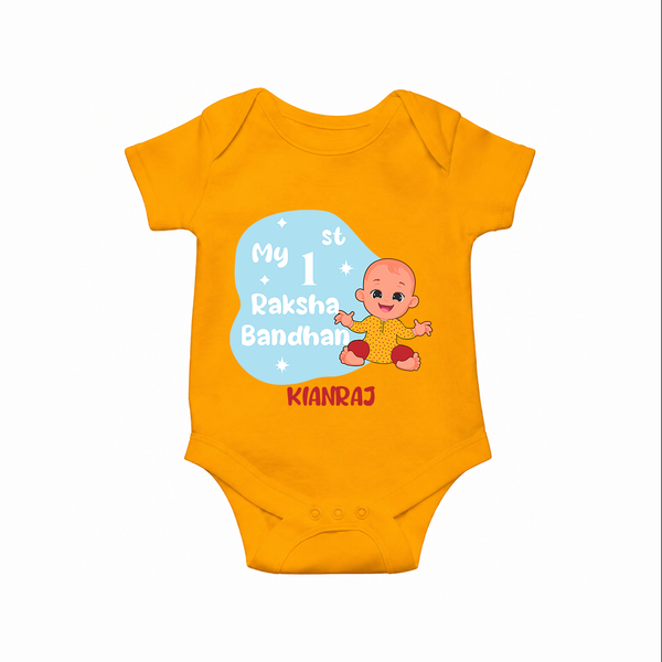 My First Raksha Bandhan Infant Romper  - CHROME YELLOW - New Born (Chest 14")