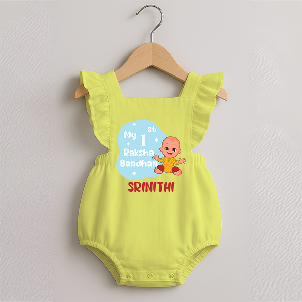 Newborn Romper Frock | Celebrate My First Raksha Bandhan in Style - PASTEL YELLOW - 0 - 3 Months Old (Chest 19")