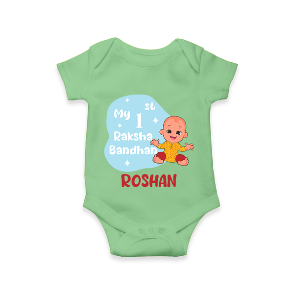 My First Raksha Bandhan Infant Romper  - GREEN - New Born (Chest 14")