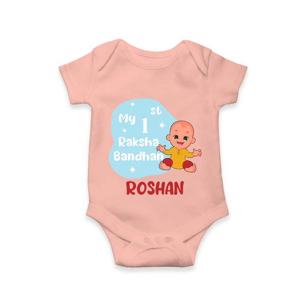 My First Raksha Bandhan Infant Romper  - PEACH - New Born (Chest 14")