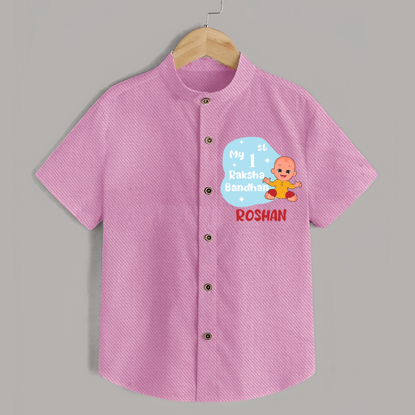 Newborn Shirt | Celebrate My First Raksha Bandhan in Style - BABY PINK - 0 - 6 Months Old (Chest 23")