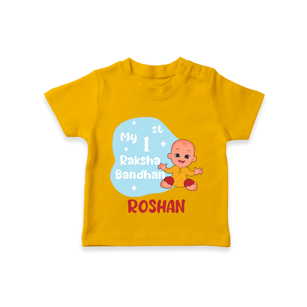 Newborn T-Shirt | Celebrate My First Raksha Bandhan in Style - CHROME YELLOW - 0-5 Months Old (Chest 17")