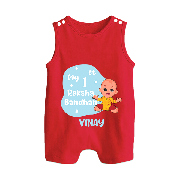 Newborn Romper Suit/ Sleeveless Romper | Celebrate My First Raksha Bandhan in Style - RED - 0 - 5 Months Old (Chest 18")